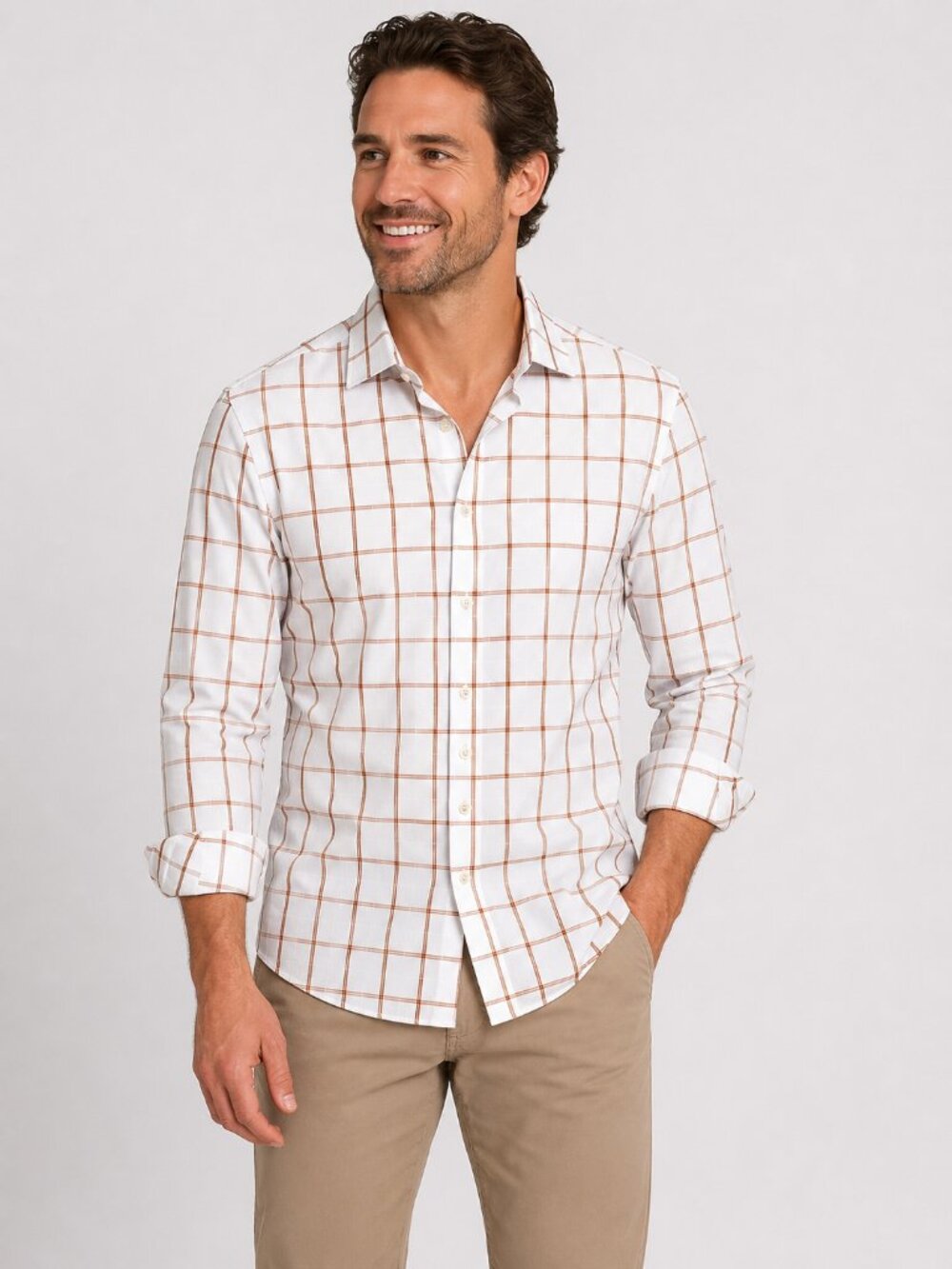 Banana Republic Men's Fitted Multicolor Windowpane Plaid L/S Button Front Shirt